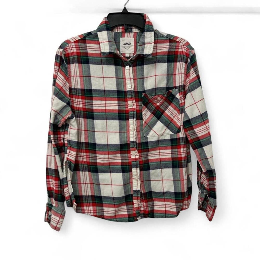 Aerie Womens Small Multicolor Plaid Button Down Long Sleeve Flannel Shirt Cabin
